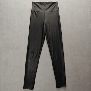Womens Black Faux Leather‎ Leggings Small High Waisted Stretch Pants Biker Alt